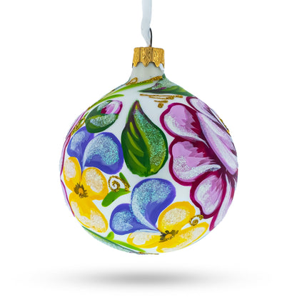 Pink Roses Glass Ball Christmas Ornament 3.25 Inches