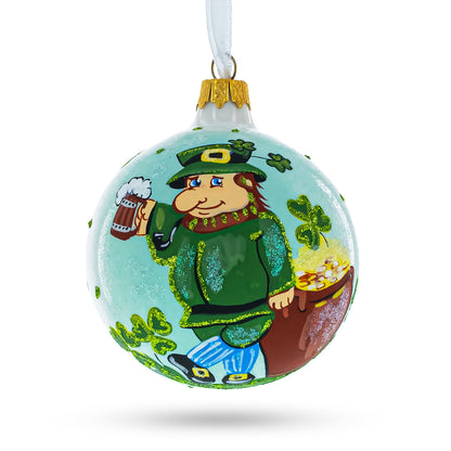 Charming Irish Leprechaun Glass Christmas Ornament 4 Inches