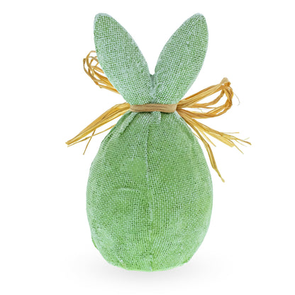 Rustic Bunny Nest Egg Decoration – Green Burlap Style Easter Ornament with Raffia Bow 6.2 Inches Tall