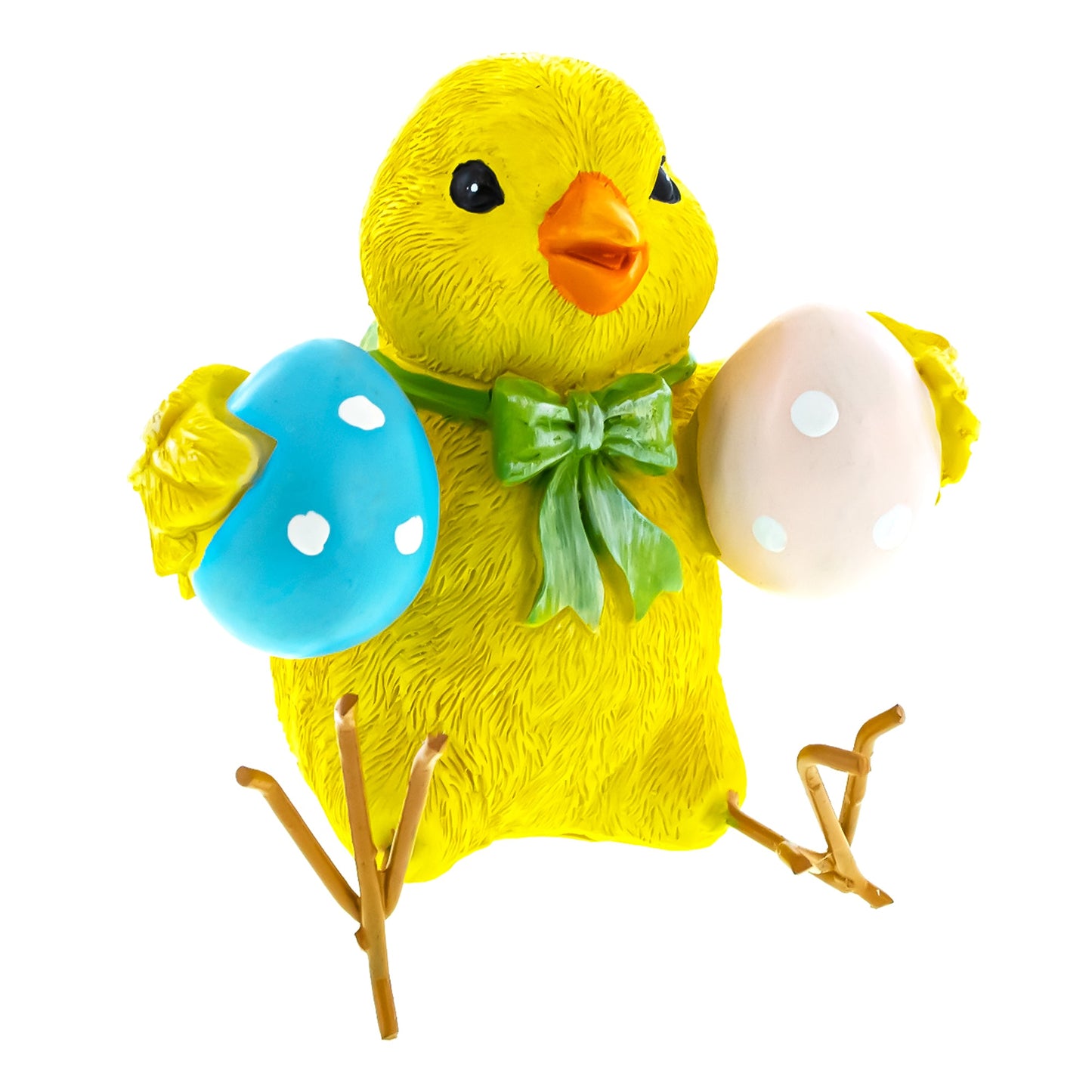 Cheerful Chick Holding Colorful Easter Polka Dot Eggs Figurine 3.2 Inches Tall