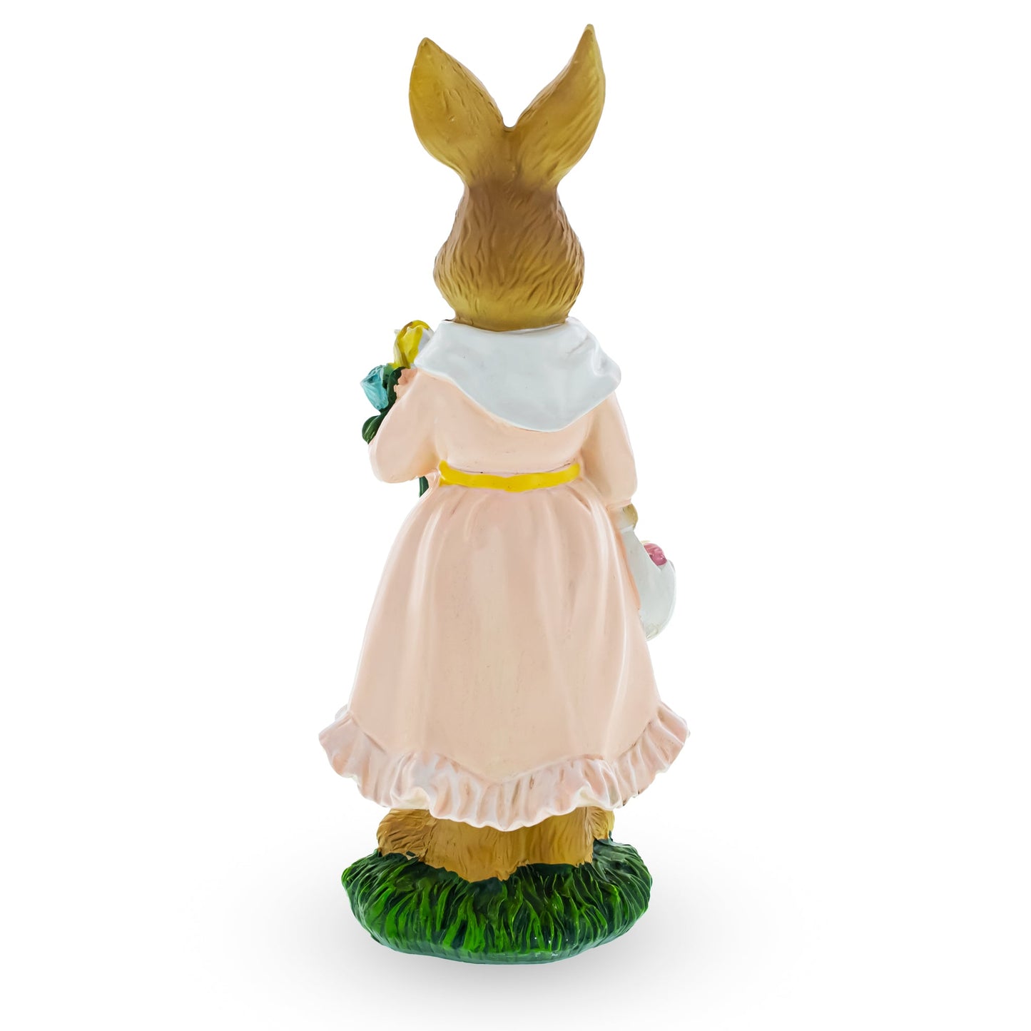 Vintage Style Easter Bunny Figurine With Flowers and Egg Basket 8.7 Inches Tall