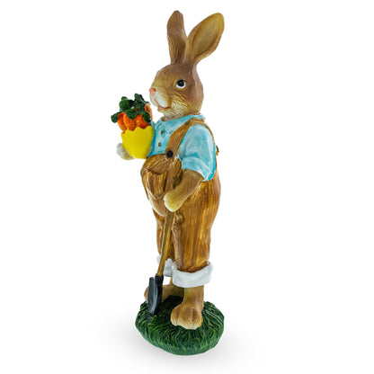 Farmer Father Bunny with Carrots and Shovel Easter Figurine 8.9 Inches Tall