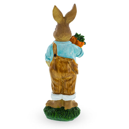Farmer Father Bunny with Carrots and Shovel Easter Figurine 8.9 Inches Tall