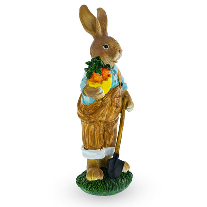 Farmer Father Bunny with Carrots and Shovel Easter Figurine 8.9 Inches Tall