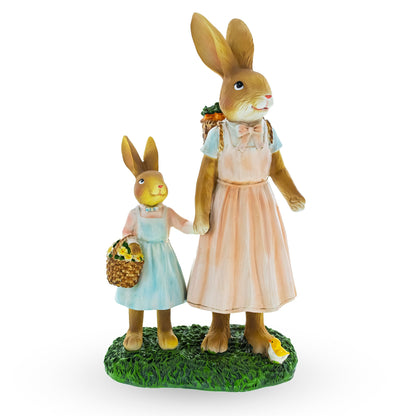Bunny Mother and Child Figurine with Baskets Easter Home Decor Statue 11 Inches Tall