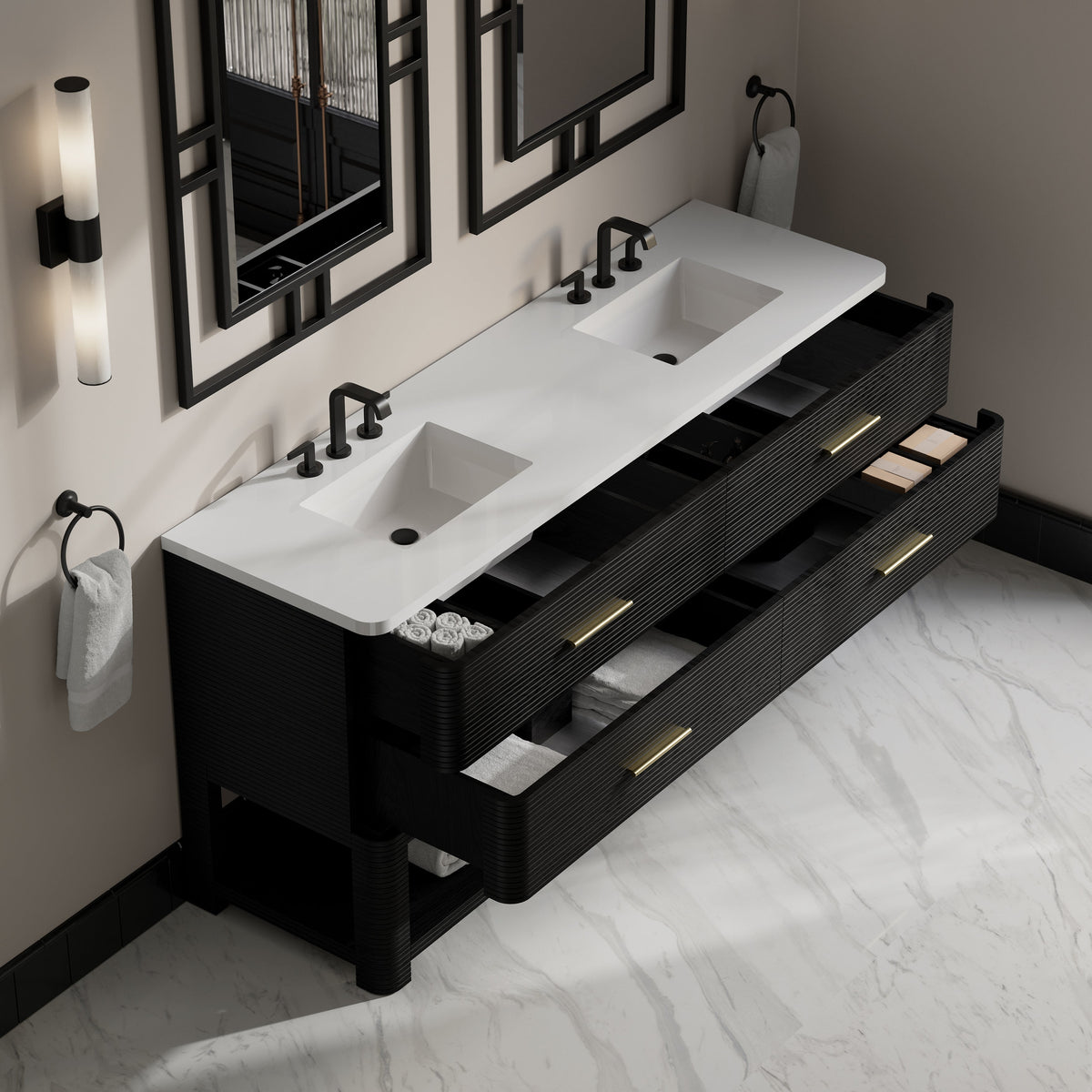 James Martin Lucian 72" Double Bathroom Vanity, Carbon Oak
