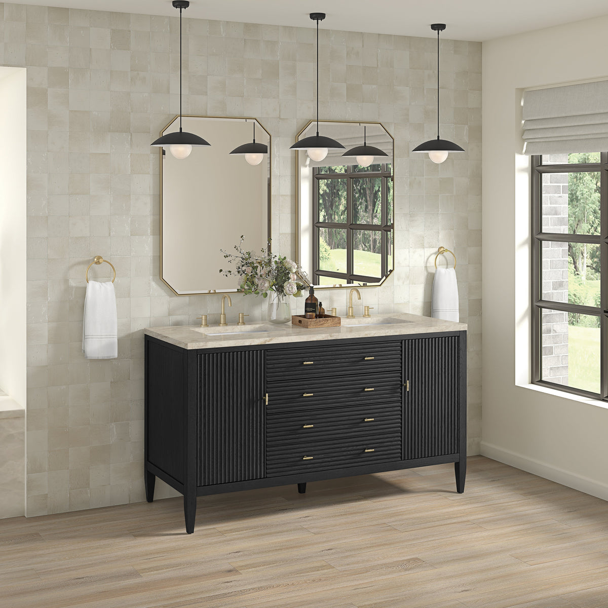 James Martin Myrrin 60" Double Bathroom Vanity, Carbon Oak