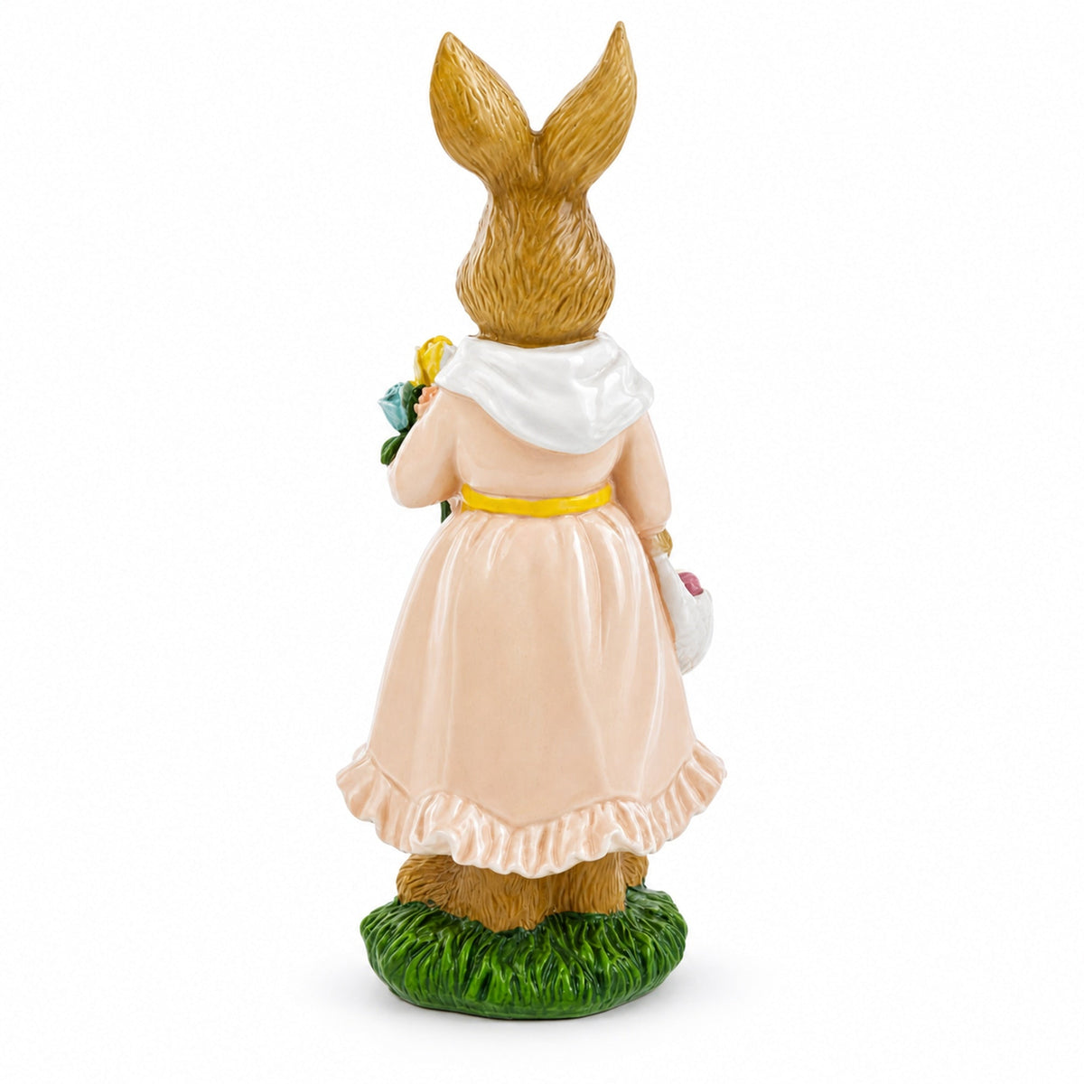 Vintage Style Easter Bunny Figurine With Flowers and Egg Basket 8.7 Inches Tall