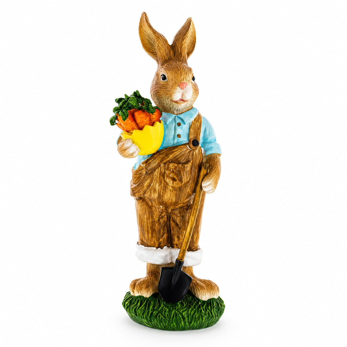 Farmer Father Bunny with Carrots and Shovel Easter Figurine 8.9 Inches Tall
