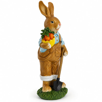 Farmer Father Bunny with Carrots and Shovel Easter Figurine 8.9 Inches Tall