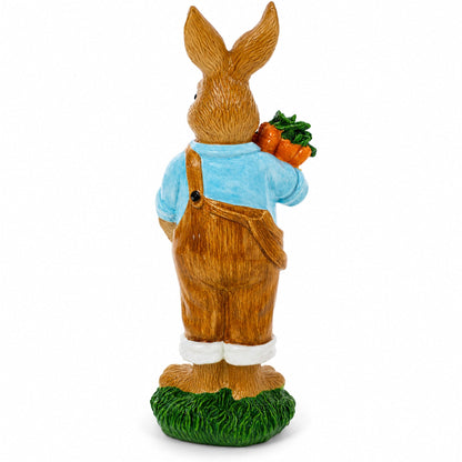 Farmer Father Bunny with Carrots and Shovel Easter Figurine 8.9 Inches Tall