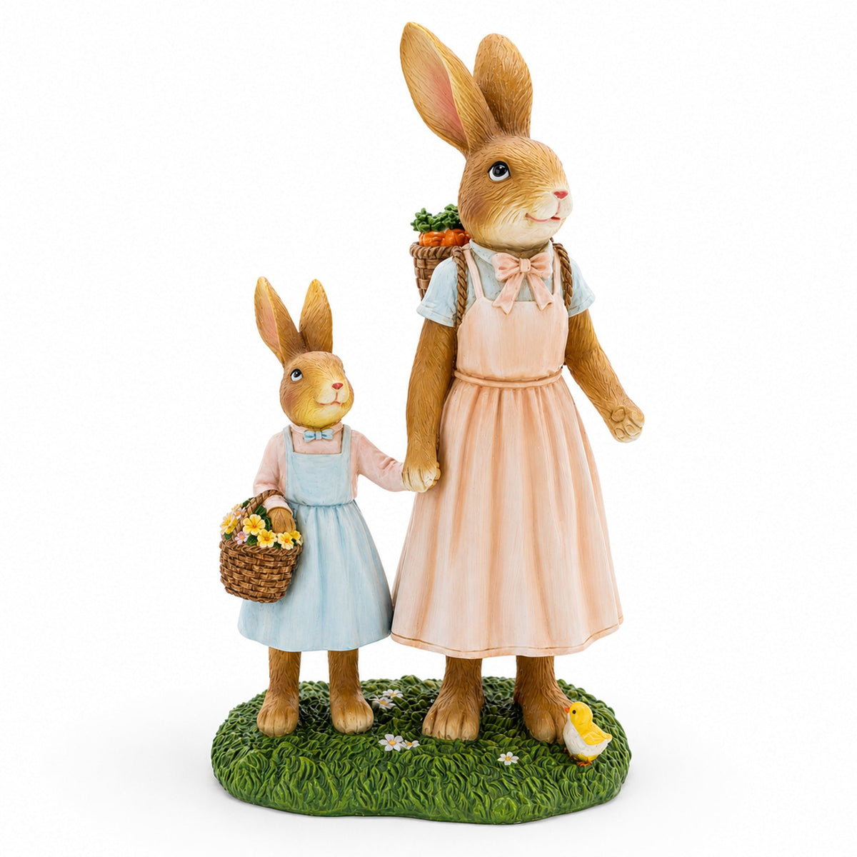 Bunny Mother and Child Figurine with Baskets Easter Home Decor Statue 11 Inches Tall