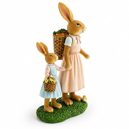 Bunny Mother and Child Figurine with Baskets Easter Home Decor Statue 11 Inches Tall