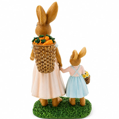 Bunny Mother and Child Figurine with Baskets Easter Home Decor Statue 11 Inches Tall