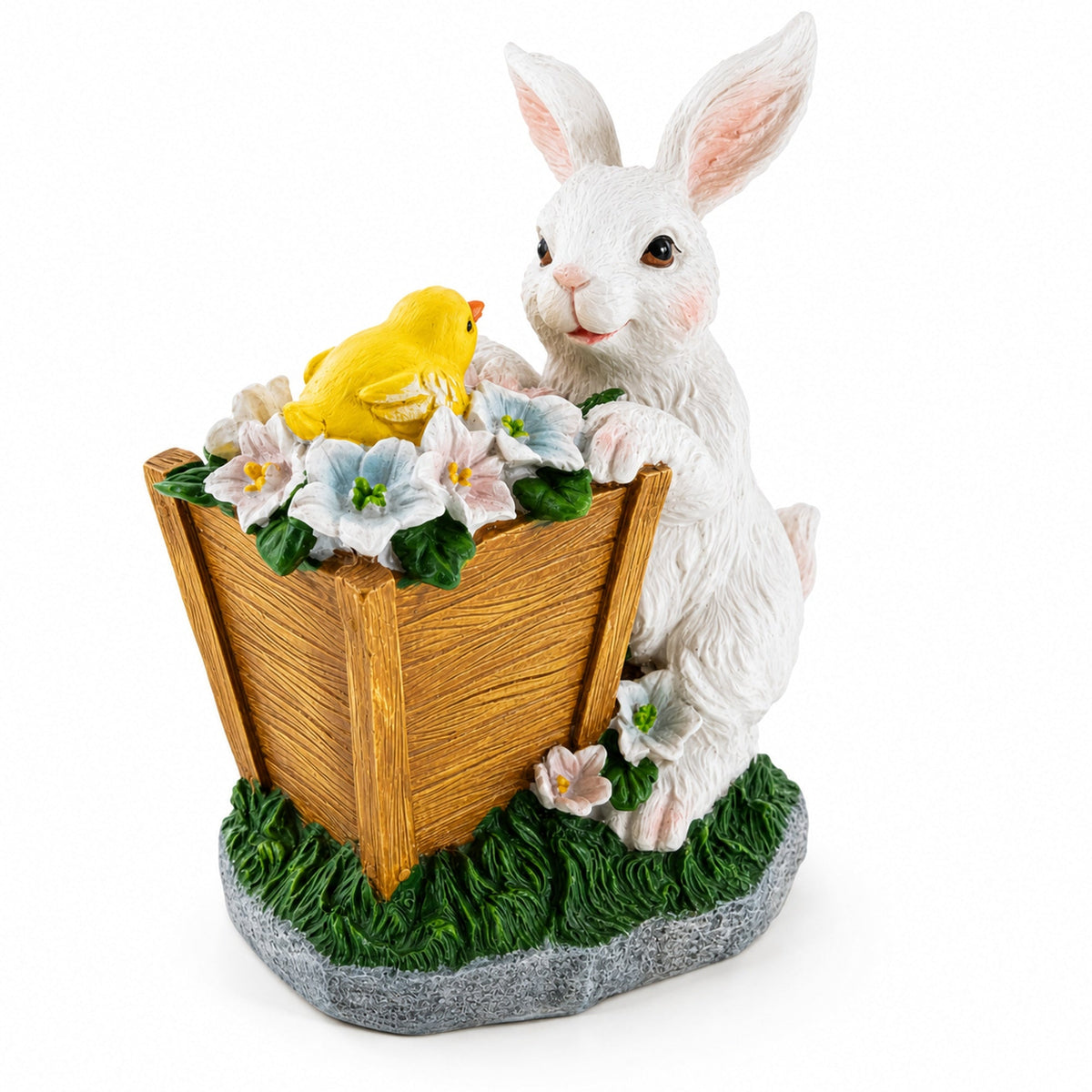 Hand Painted Bunny with Yellow Chick Easter Tabletop Decor 7 Inches Tall