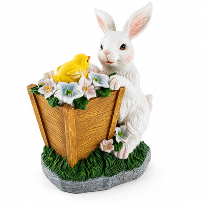 Hand Painted Bunny with Yellow Chick Easter Tabletop Decor 7 Inches Tall