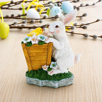 Hand Painted Bunny with Yellow Chick Easter Tabletop Decor 7 Inches Tall