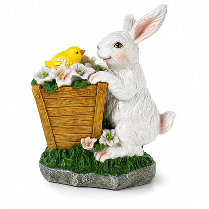 Hand Painted Bunny with Yellow Chick Easter Tabletop Decor 7 Inches Tall