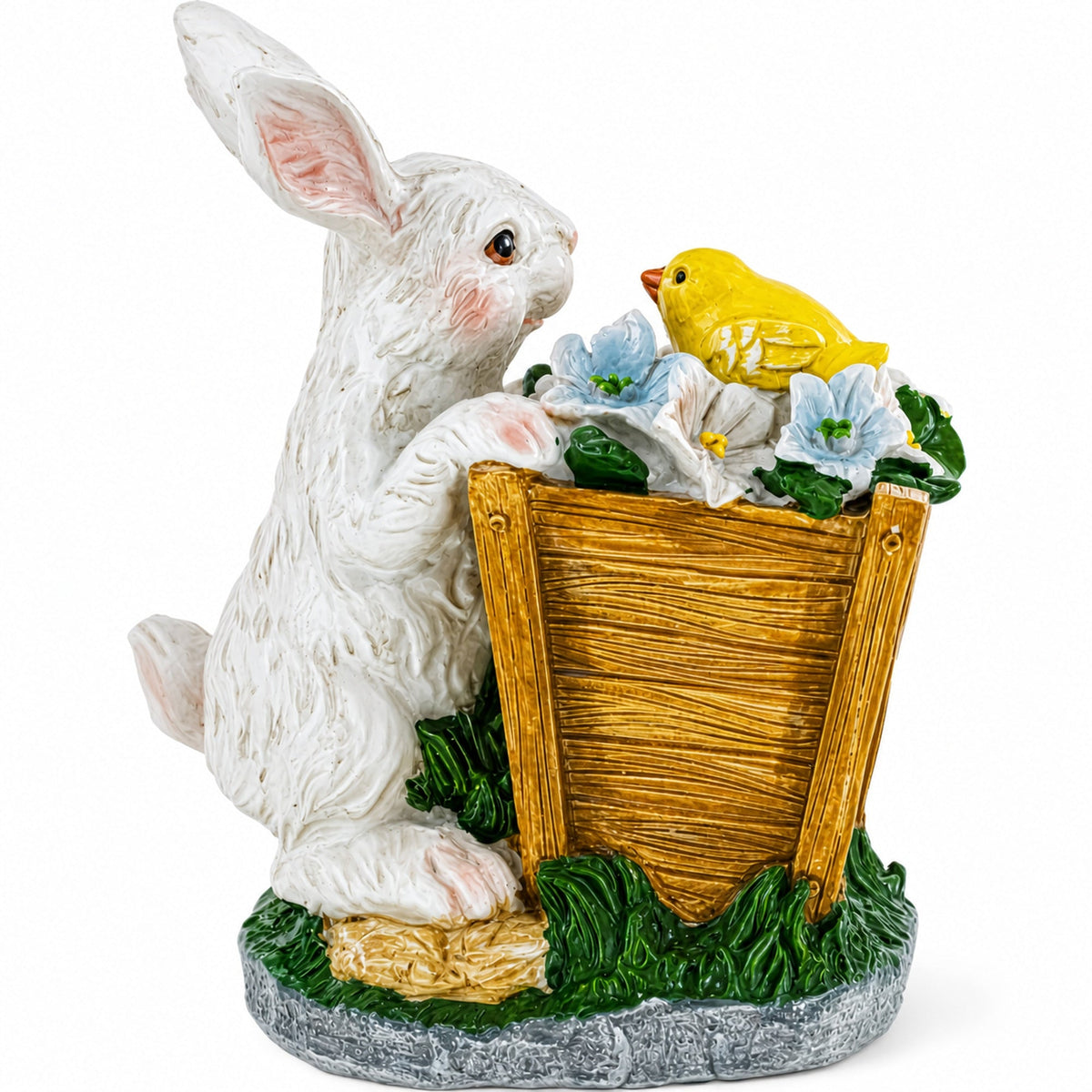 Hand Painted Bunny with Yellow Chick Easter Tabletop Decor 7 Inches Tall