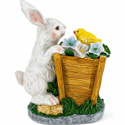 Hand Painted Bunny with Yellow Chick Easter Tabletop Decor 7 Inches Tall