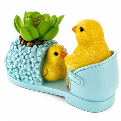 Easter Chick Planter Decorative Shoe Shaped Succulent Pot with Floral Accents 3.4 Inches Tall