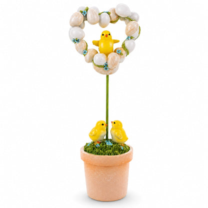 Easter Chick Egg Topiary Wreath Pot Tabletop Spring Decor 12.5 Inches Tall