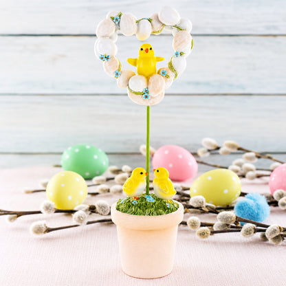 Easter Chick Egg Topiary Wreath Pot Tabletop Spring Decor 12.5 Inches Tall