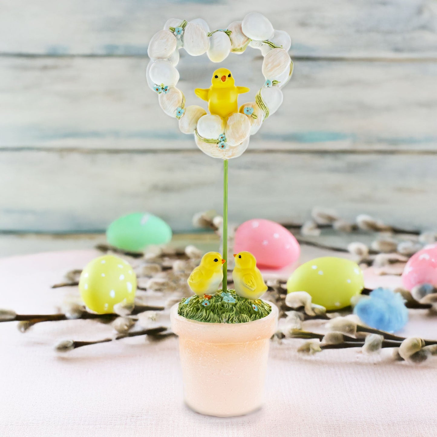 Easter Chick Egg Topiary Wreath Pot Tabletop Spring Decor 12.5 Inches Tall