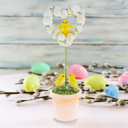 Easter Chick Egg Topiary Wreath Pot Tabletop Spring Decor 12.5 Inches Tall