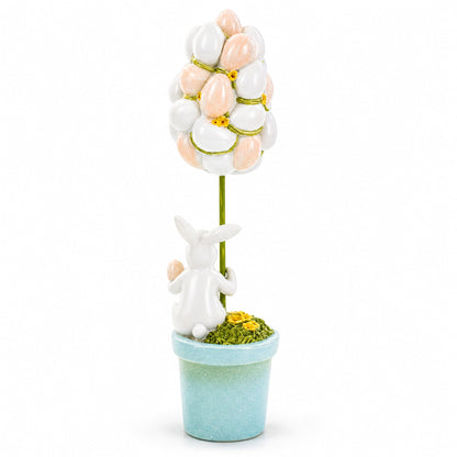 Bunny's Treasured Easter Egg Vessel Topiary Tabletop Decor Figurine 13.5 Inches Tall