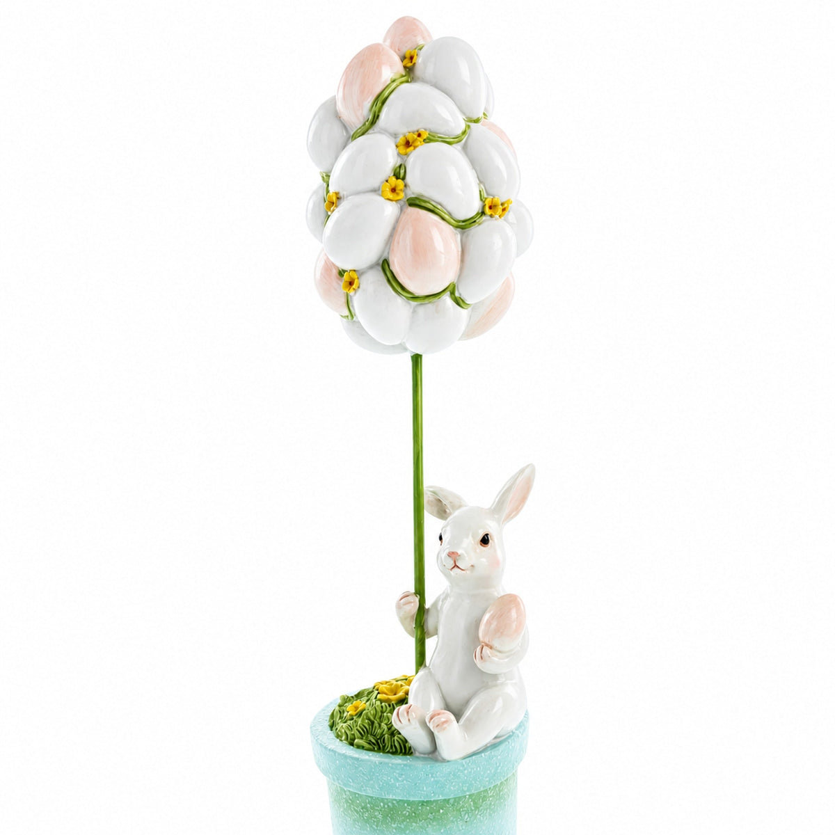 Bunny's Treasured Easter Egg Vessel Topiary Tabletop Decor Figurine 13.5 Inches Tall