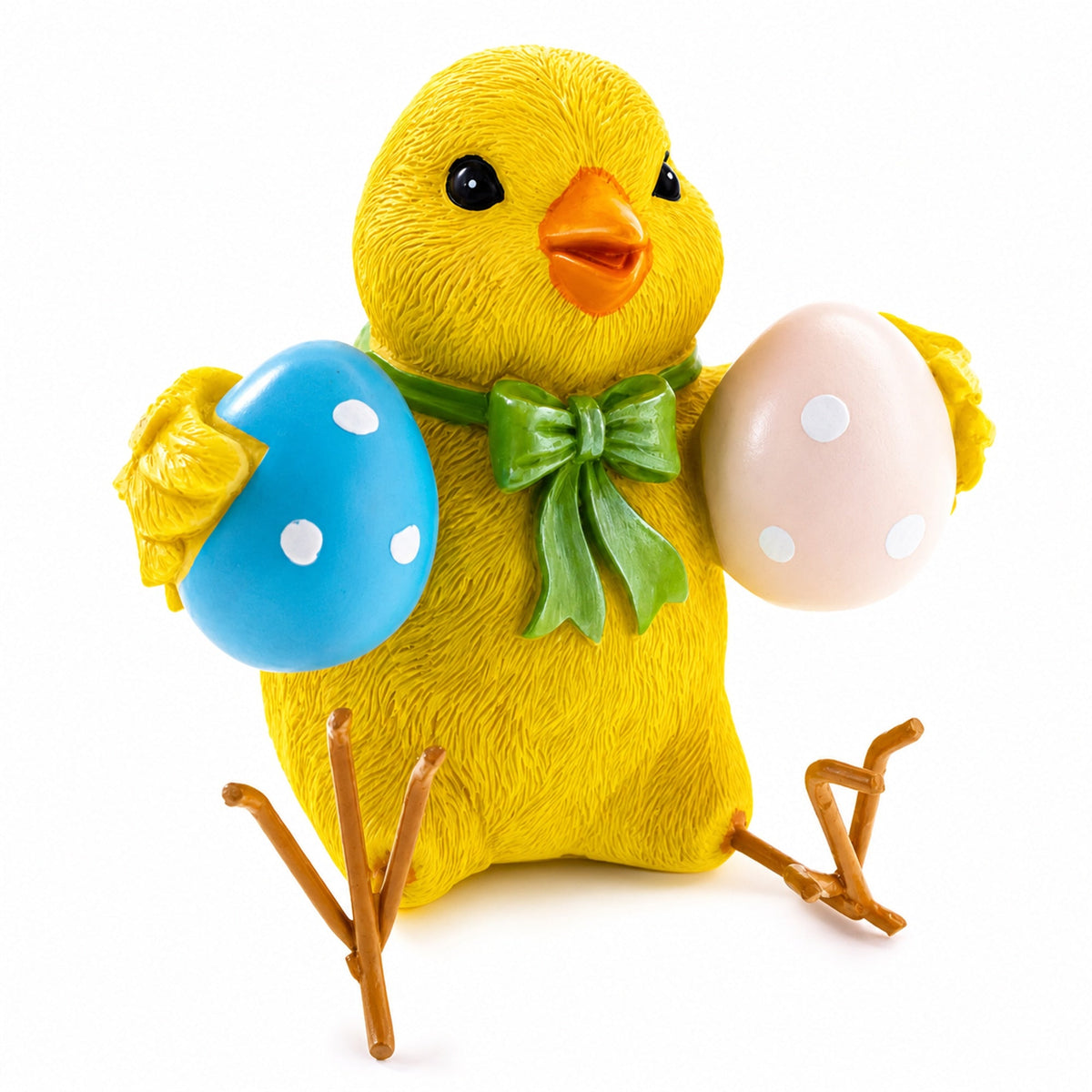 Cheerful Chick Holding Colorful Easter Polka Dot Eggs Figurine 3.2 Inches Tall