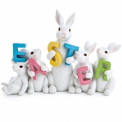 Festive Spring Bunny Figurine Display Spelling EASTER for Holiday Decor 8.7 Inches Tall