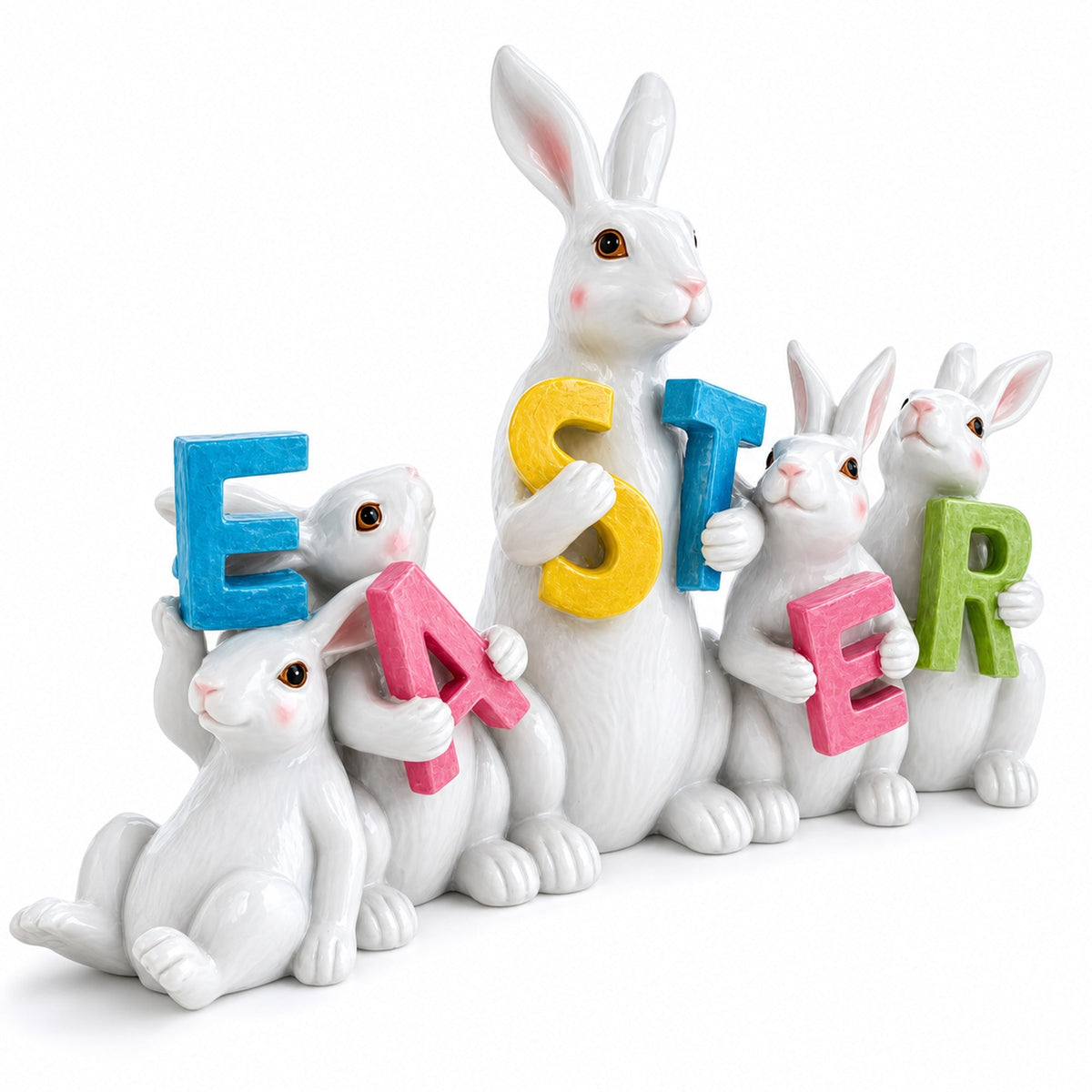 Festive Spring Bunny Figurine Display Spelling EASTER for Holiday Decor 8.7 Inches Tall