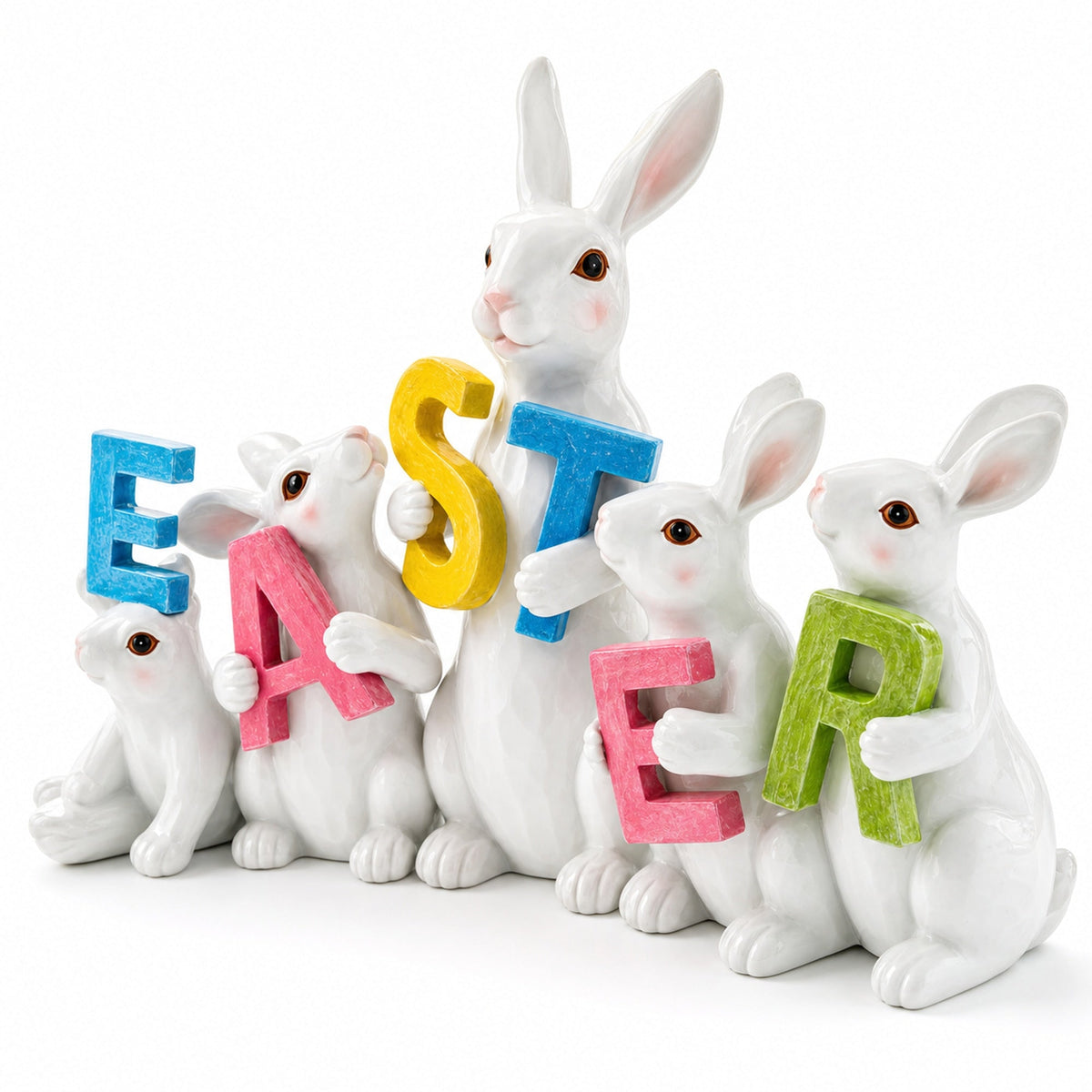 Festive Spring Bunny Figurine Display Spelling EASTER for Holiday Decor 8.7 Inches Tall