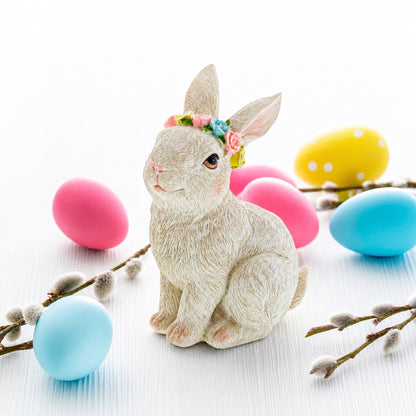 Bunny with Textured Fur Figurine  Elegant Spring & Easter Rabbit Decoration 4.2 Inches