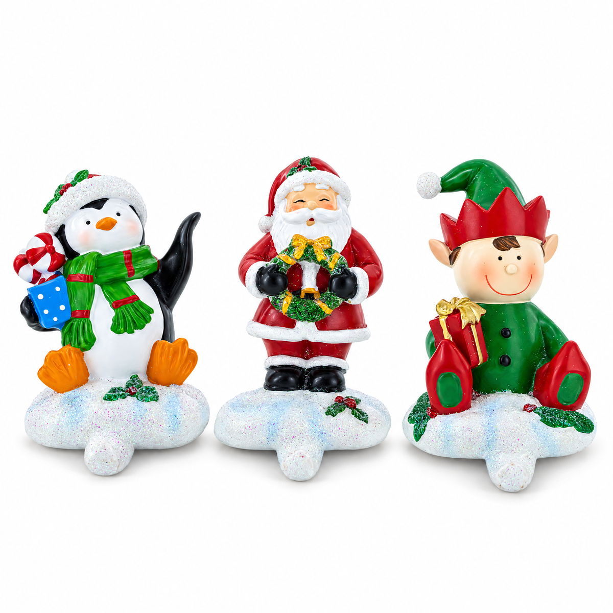 Set of 3 Christmas Stocking Holders - Santa Penguin Elf Mantel Hooks