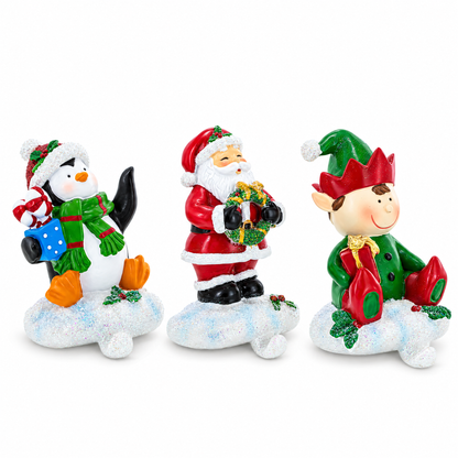 Set of 3 Christmas Stocking Holders - Santa Penguin Elf Mantel Hooks