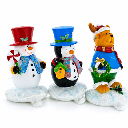 Set of 3 Holiday Stocking Holders Hangers – Snowman, Penguin, and Reindeer Christmas Mantel Decor