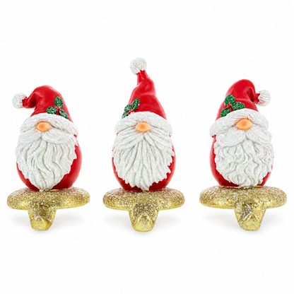 Set of 3 Santa Gnome Stocking Holders - Festive Christmas Mantel Hooks