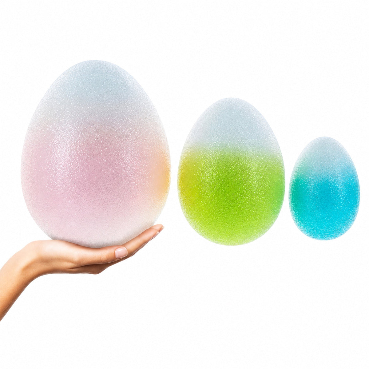Set of 3 Gradient Jumbo Easter Eggs With Pastel Finish 8 Inches Tall