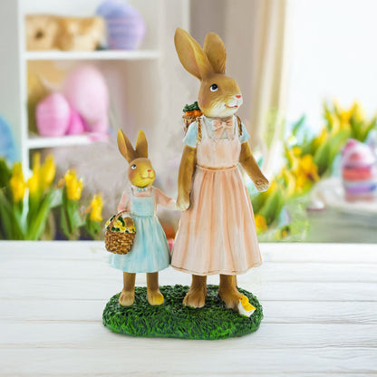 Bunny Mother and Child Figurine with Baskets Easter Home Decor Statue 11 Inches Tall