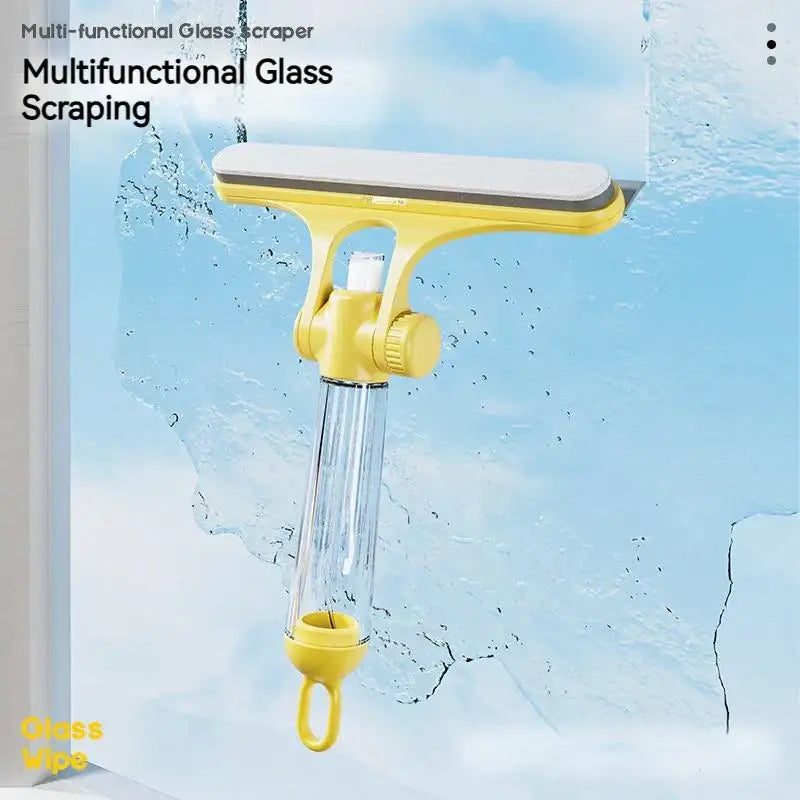 Yellow 4-in-1 window cleaning brush with squeegee for kitchen glass