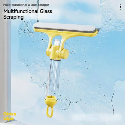 Yellow 4-in-1 window cleaning brush with squeegee for kitchen glass