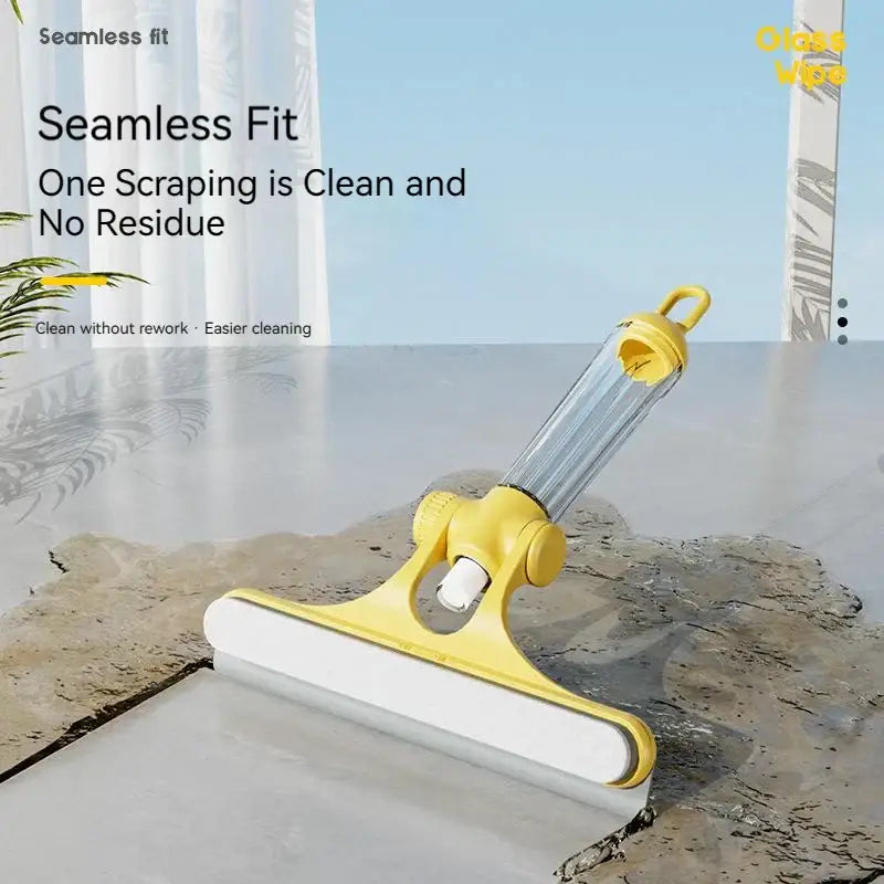 Yellow 4-in-1 window cleaning brush with squeegee for kitchen glass