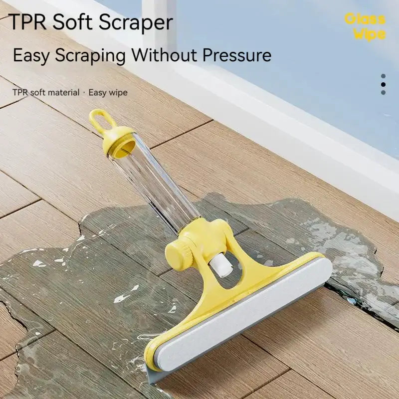 Yellow 4-in-1 window cleaning brush with squeegee for kitchen glass