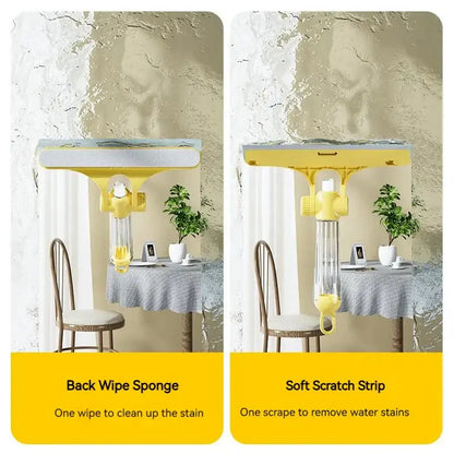 Yellow 4-in-1 window cleaning brush with squeegee for kitchen glass