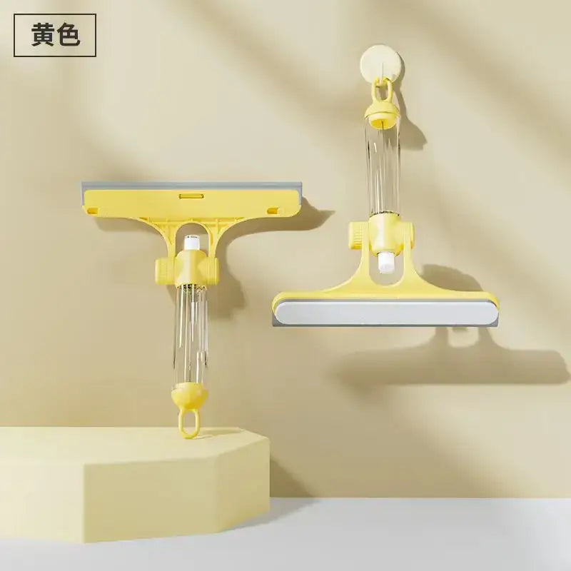 Yellow 4-in-1 window cleaning brush with squeegee for kitchen glass