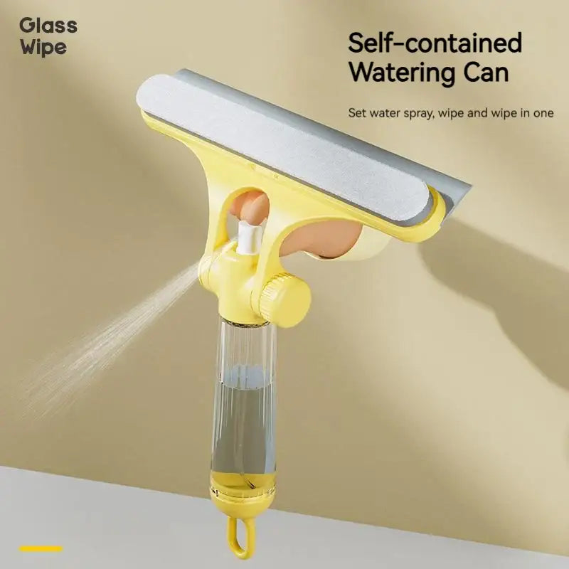 Yellow 4-in-1 window cleaning brush with squeegee for kitchen glass