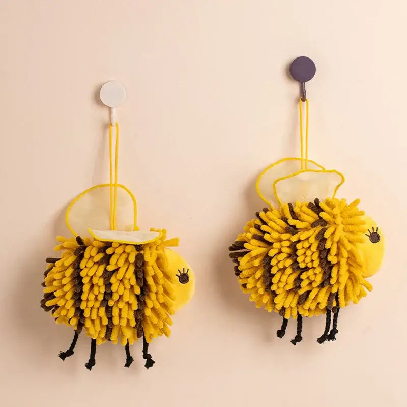 Yellow and black bee shape chenille hand towel for bathroom